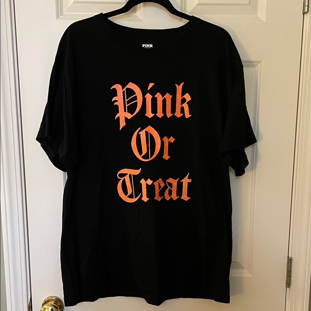 Black T-Shirt with Orange 'Pink Or Treat' Print